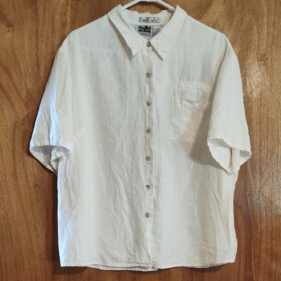 Edward Tops - Edward Woman 100% Irish Linen Blouse White Short Sleeve Button Front Pocket 1X